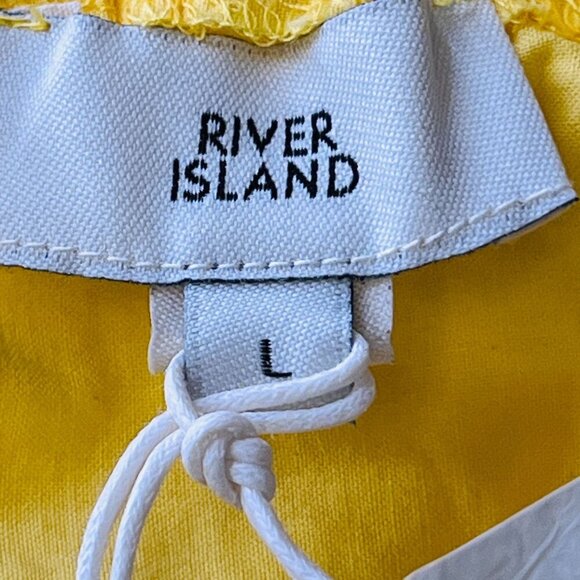 River Island Cutwork Halter Dress Yellow Size L Eyelet Trim  Midi Length - Picture 15 of 16